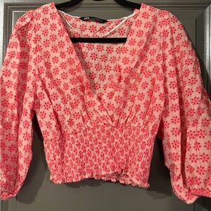 Zara Red Floral Women's Blouse